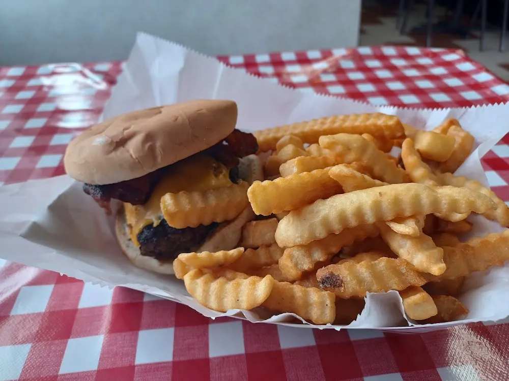 Cheese Burger All the Way Fries and Coleslaw
