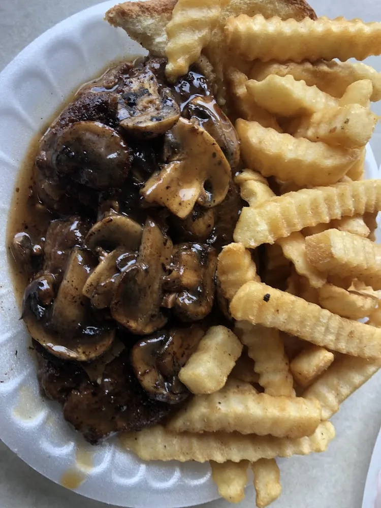 Hamburger Steak with Mushrooms Grilled Onions and Gravy